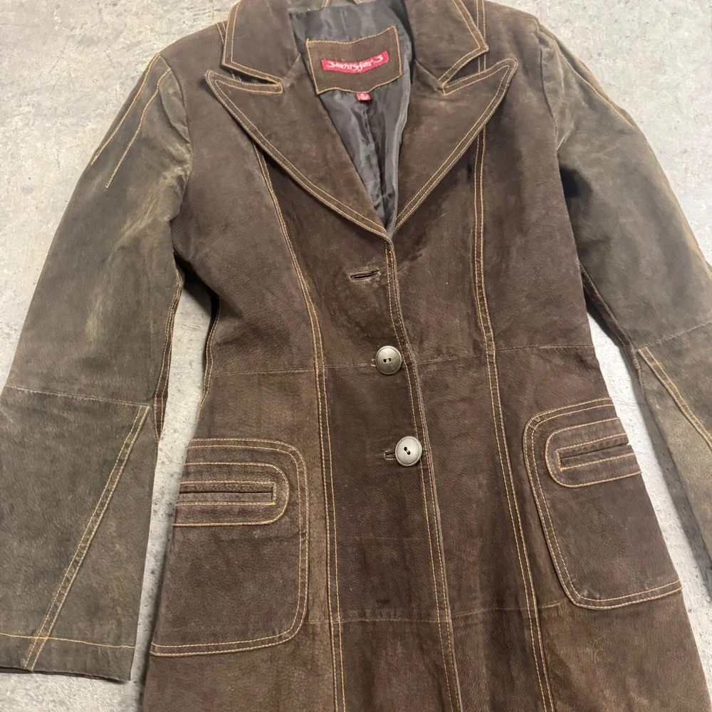 Jennyfer J VTG Y2k Women's Brown Leather Pennylane Coat Jacket S/M Retro Western - Picture 2 of 8